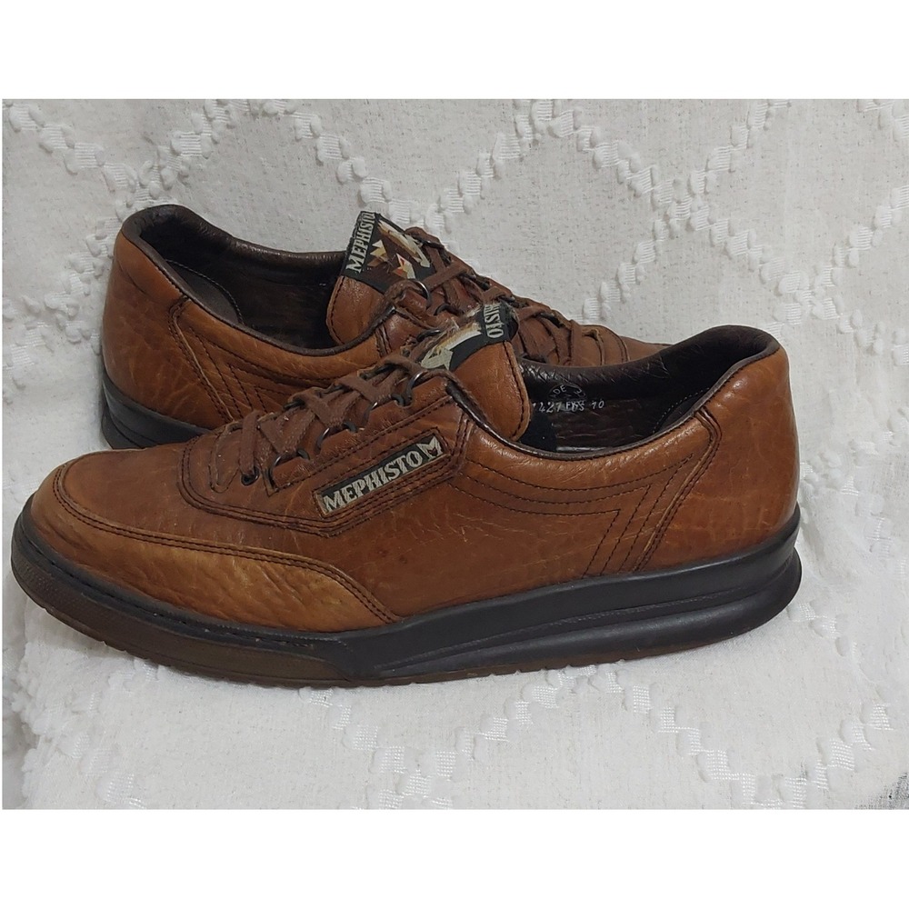 Mephisto Mens Brown Leather Walking Shoes Sneakers Made in France Size 10